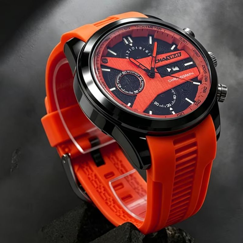 Silicone Sport Band - Spor Erkek Kuvars Saati Takvimli Moda