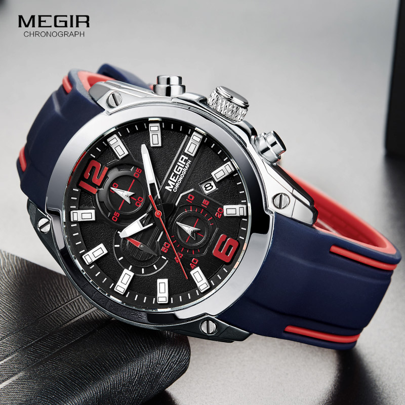 Silicone Sport Band - Megir Erkek Kronograf Analog Kuvars İzle